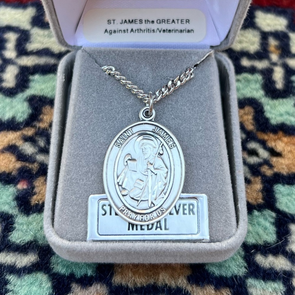 St. James the Greater Sterling Silver Oval Religious Medal Necklace 24” Chain - Picture 2 of 3